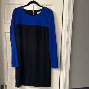MICHAEL Michael Kors Blue and Black Long Sleeve Sheath Dress